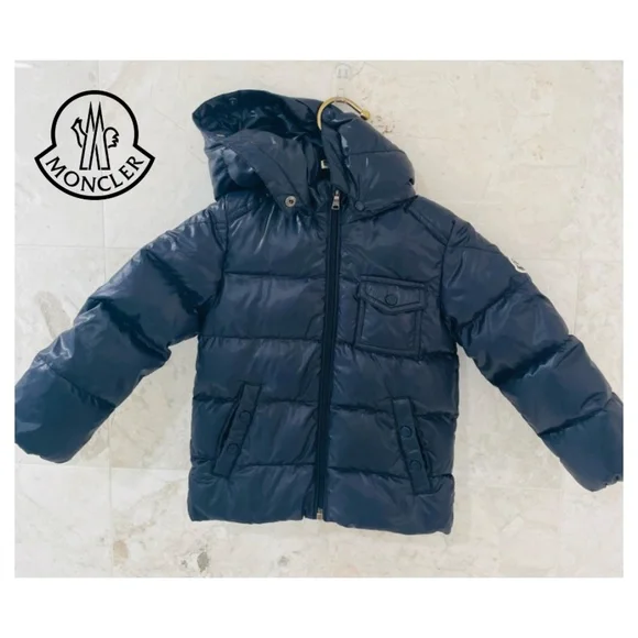 MONCLER {3} Coat Navy Blue Girls' Puffer Zip-Up Detachable Hood - Picture 1 of 12